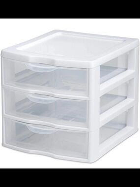 Sterilite Small 3 Drawer Desktop Storage Unit, Plastic, White